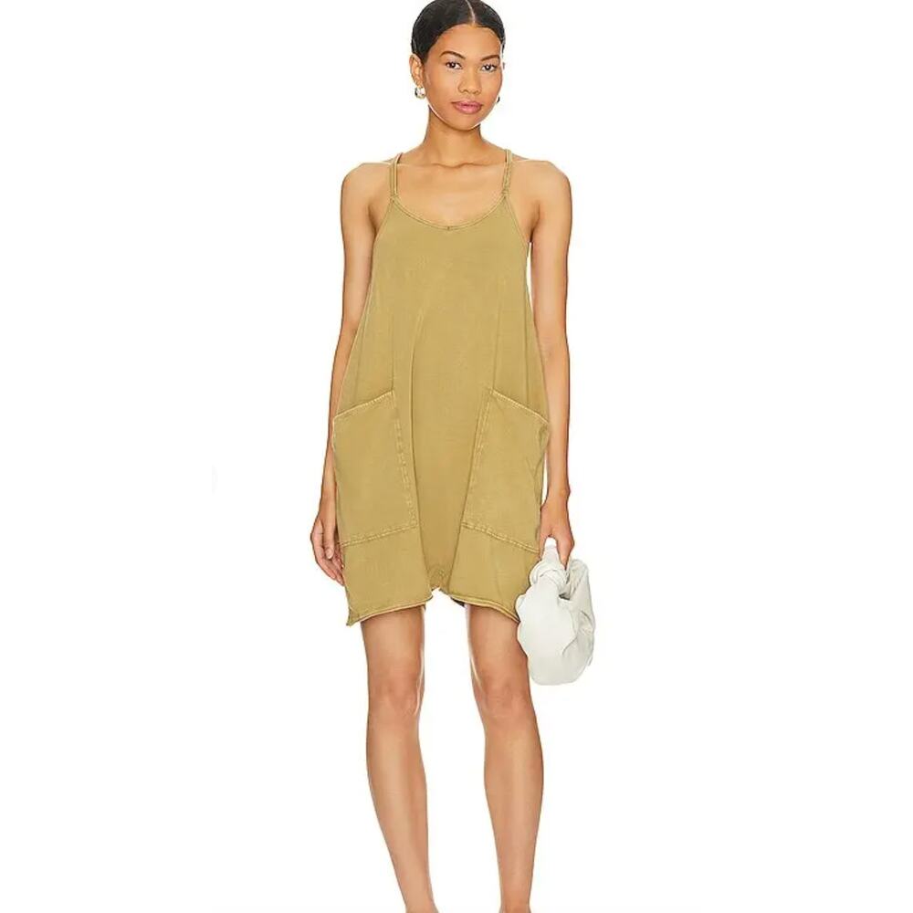 Free People FP Movement Hot Shot Romper Tan Womens S Oversized Casual